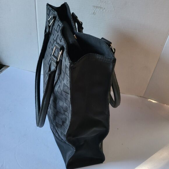 Princess Marcella Borghese Canvas Tote Office Black Logo Purse Leather Handles - Picture 2 of 6